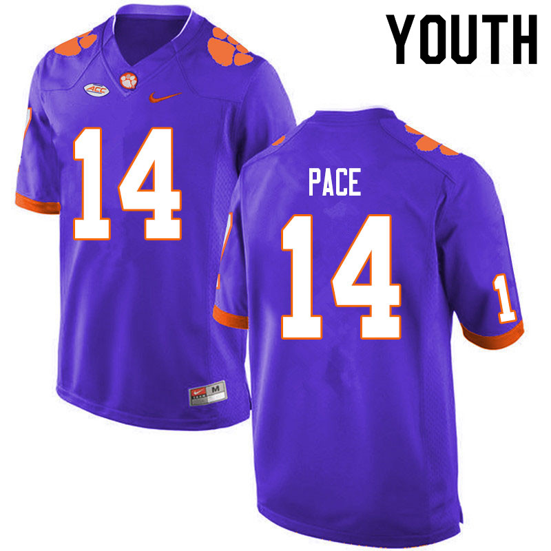 Youth #14 Kobe Pace Clemson Tigers College Football Jerseys Sale-Purple